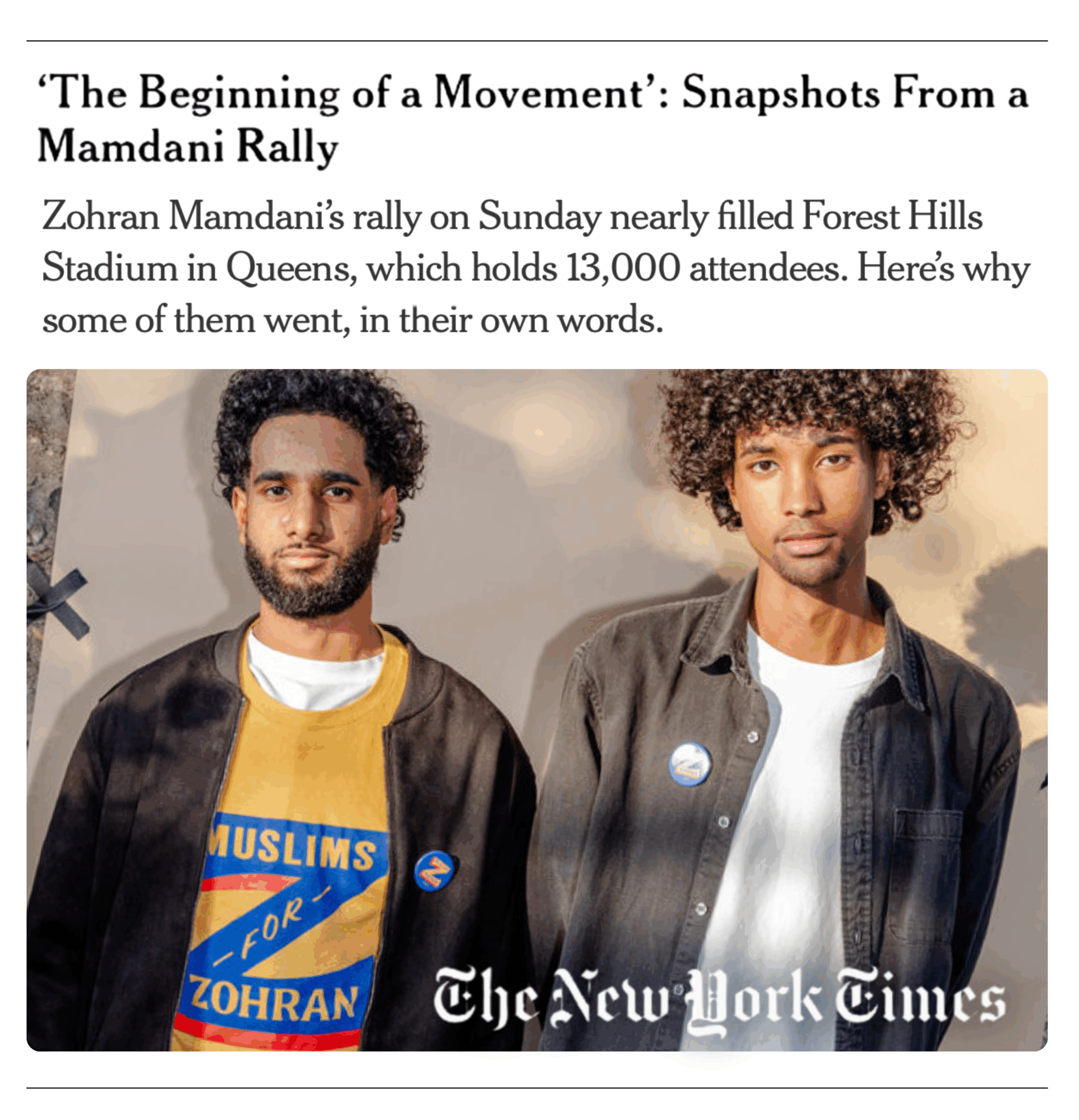 Zohran Mamdani featured in New York Times